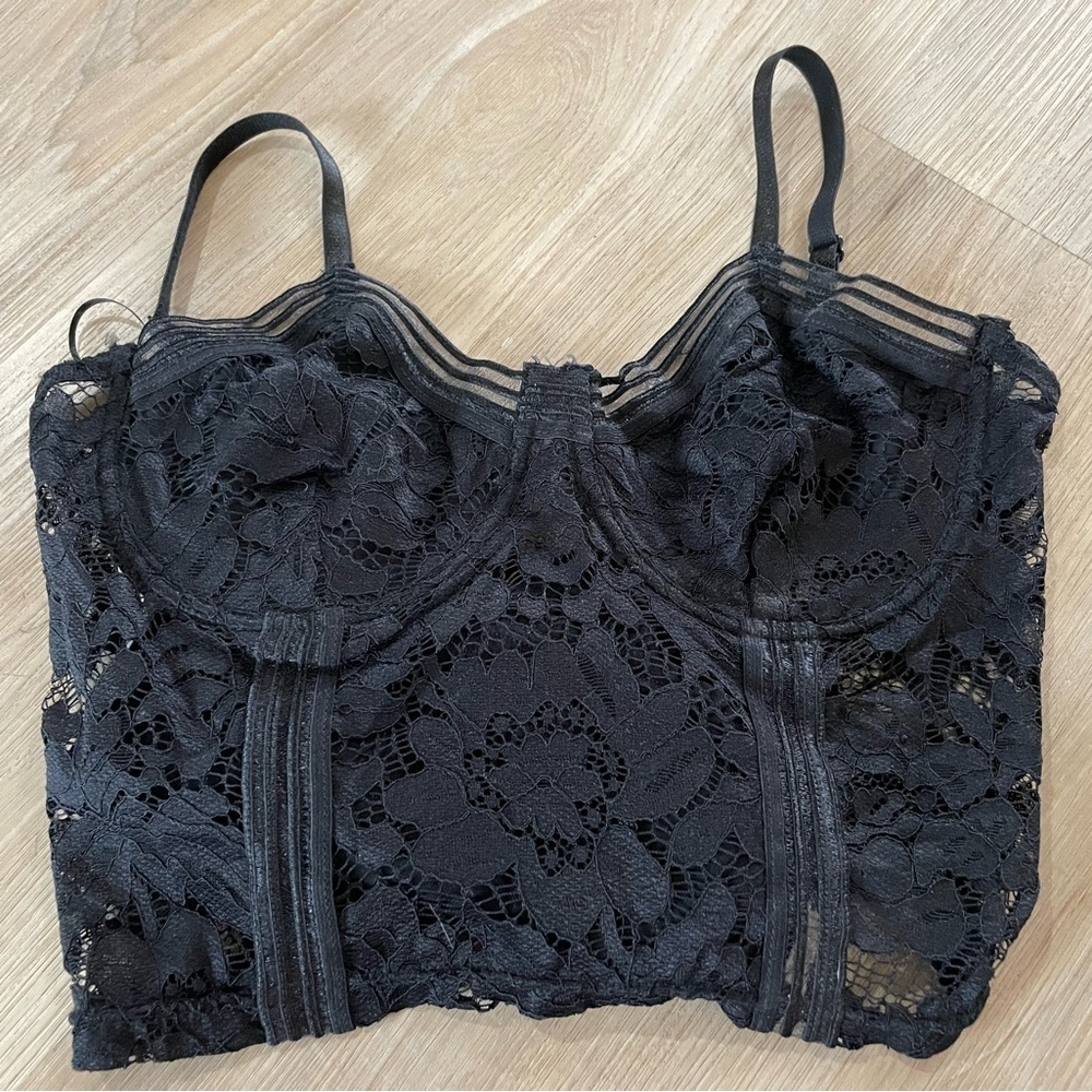 (NWT) REVAMPED Black Lace Bustier with zipup back. Size XS